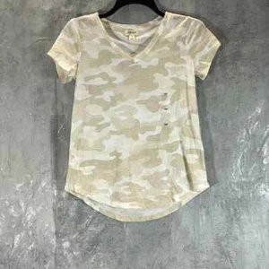 Style & Co Women's Petite Sand Combo V-Neck Printed Short-Sleeve Top SZ P/P - Picture 1 of 11