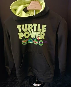 Nickelodeon Turtle Power Kids Black and Green Neon Hoodie Sweatshirt L 10/12 - Picture 1 of 8