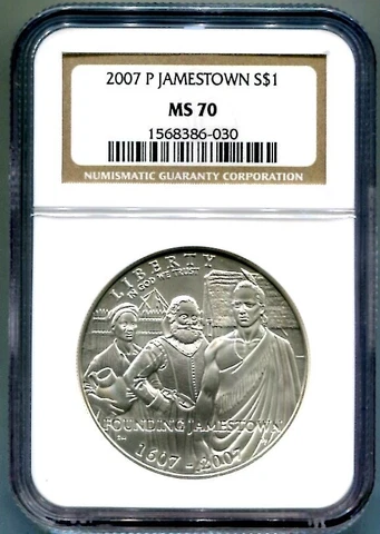 NGC-MS-70 2007-P JAMESTOWN QUADRICENTENNIAL Commemorative Silver Dollar Cover
