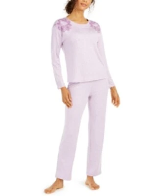 Conjunto de pijama bordado floral para mujer Charter Club AS-IS, lila, M Foto 1 de 4