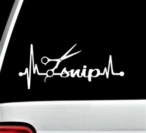 Stylist Scissors Car Decal | Snip Heartbeat Lifeline Sticker | BG 510 - Picture 1 of 4