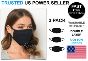 3er-Pack schwarze kleine Gesichtsmaske Baumwolle Jersey Abdeckung doppelschichtig waschbar wiederverwendbar - Bild 1 von 8