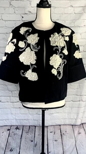 NEW Chico’s Artisan Black Ivory Floral Embroidered Jacket Beaded Pockets Sz 0 - Picture 1 of 24