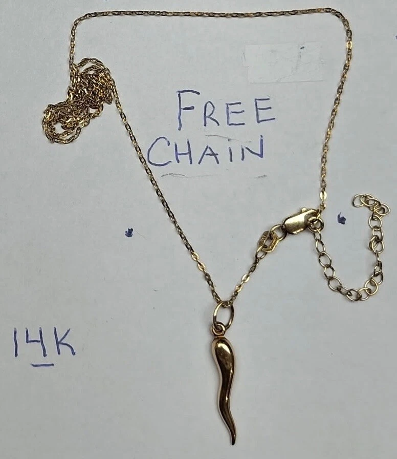 Dije de cuerno italiano unisex de oro amarillo de 14K con cadena gratis valores $120 Foto 1 de 1