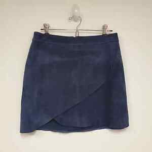 Alice + Olivia Goat Leather Wrap Mini Skirt 6 Navy Blue Edgy Sexy Designer
