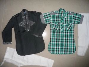 Lot 4 Pcs Green Plaids Rhinestone Salwar Kameez Outfit Set Boy Toddler 3 4 5 Yo - Picture 1 of 4