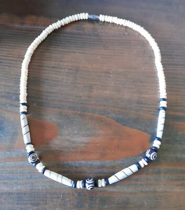 COLLANA GIROCOLLO UNISEX IN OSSO A DUE COLORI  BIANCO NERO#UOMO# CHIUSURA OTTONE - Foto 1 di 7