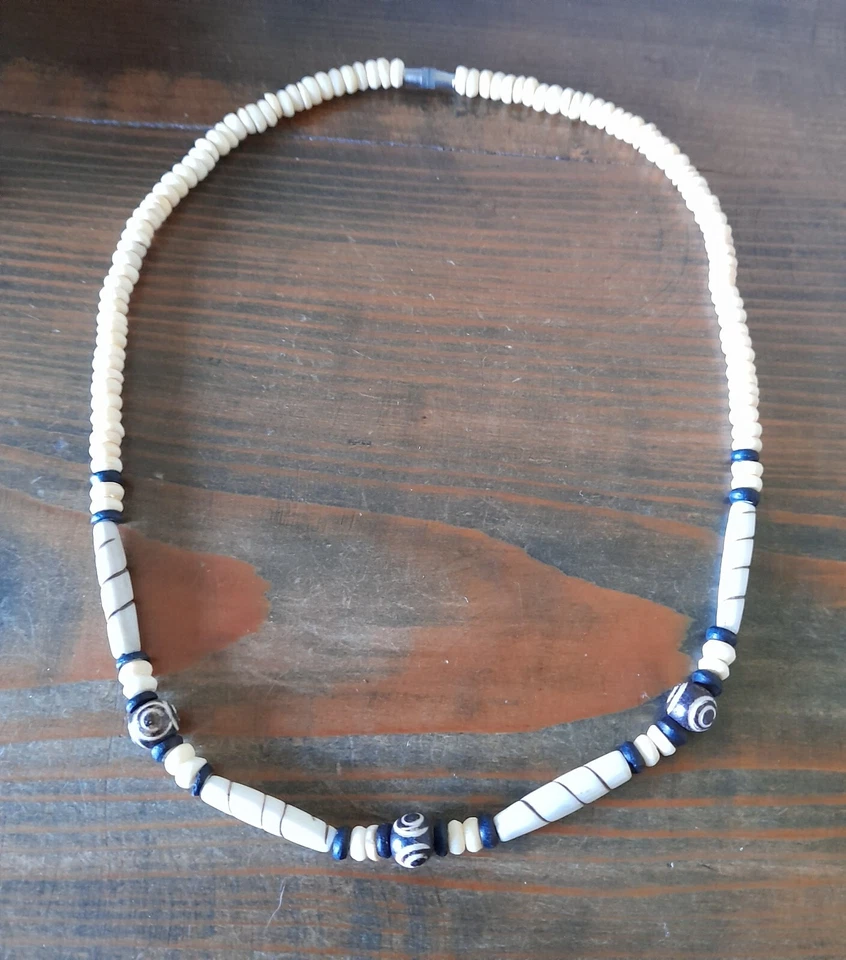 COLLANA GIROCOLLO UNISEX IN OSSO A DUE COLORI  BIANCO NERO#UOMO# CHIUSURA OTTONE - Immagine 1 di 4