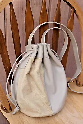 Italian Leather Bucket Handbag Ivory Beige,  Leather Shoulder Bag - Image 1 of 4