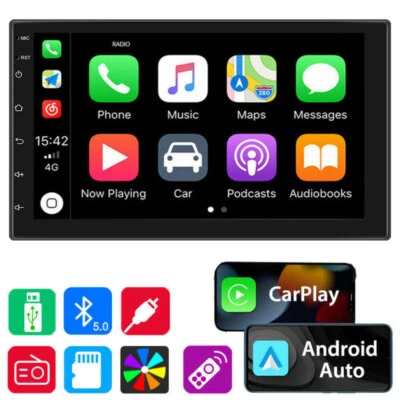 METEESER Double 2 Din 7" Car Apple/Andriod Car Play Touch Screen Stereo Bluetooth Radio