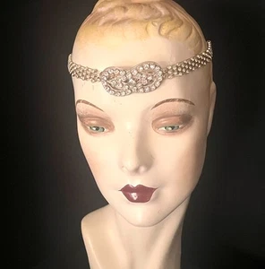 1920s Deco Rhinestone Flapper , Headband, Headpiece or Choker, Gold, Bridal - Picture 1 of 7