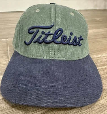 Sombrero de golf Titleist DCI vintage años 90 ajustable con correa tejida lona verde azul marino Foto 1 de 4