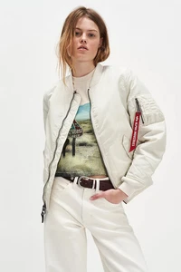 NWT Alpha Industries Women's MA-1 in Dune White Satin Bomber Jacket S - Picture 1 of 11