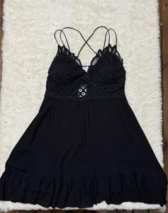 RuePlus Womens 2X Black Lace Bodice Mini Dress NWT Whimsigoth Ruffled Hem Beach - Picture 1 of 8