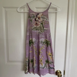 Zara Girls Tropical Watercolor Floral Purple Dress Two Tied Bows At Back Size 8 - Picture 1 of 11