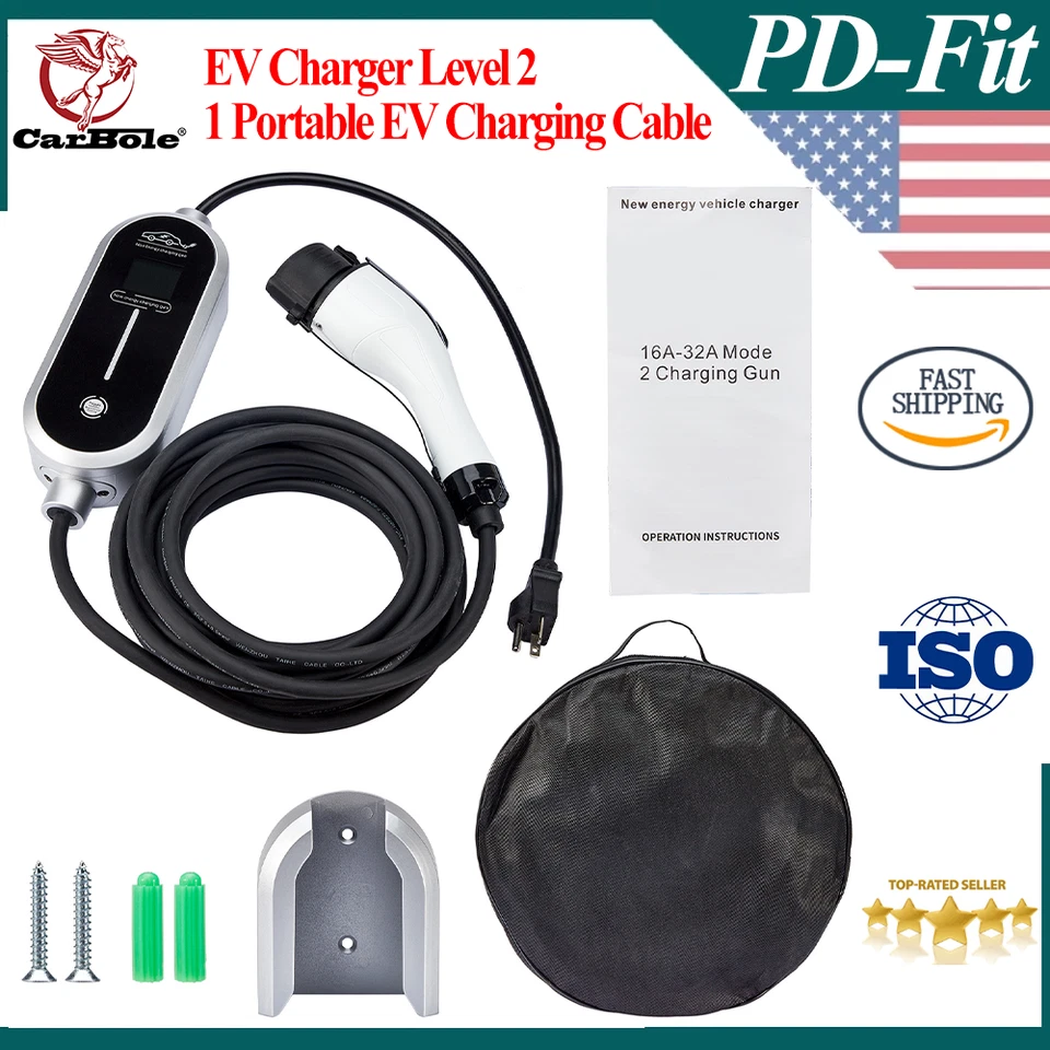 Cable de carga EV portátil nivel 2/1 110V-240V y 8A/10A/13A/16A EE. UU. Foto 1 de 1