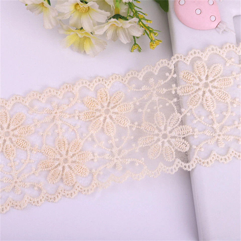1 Yard Embroidery Lace Trim Milk Silk Hollow Applique DIY Craft Dresses Sewing - Image 1 of 1