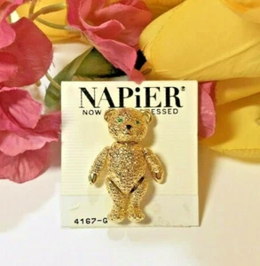 NOS Napier Articulated Bear Brooch Pin Collectible Movable Joints w/Green Eyes - Picture 1 of 5
