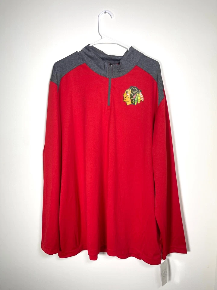 Chicago Blackhawks Men's 1/4 Zip Red Sweatshirt 2XL- NHL Officially Licensed