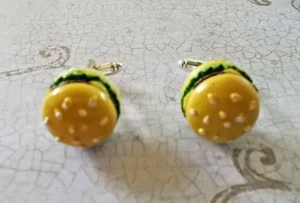 Cheeseburger Cufflinks Kawaii Cuff Links Great Gift Gifts for Him Her Birthday - Picture 1 of 5