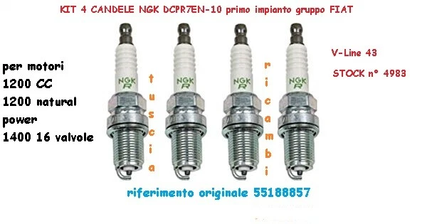 4 candele NGK DCPR7E-N-10 FIAT Panda 169 NATURAL POWER FIAT TIPO = 55188857 LPG - Immagine 1 di 1