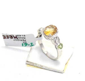 Anillo 925 Plata de Ley Natural Dorado Topacio Y Peridoto Piedra Gema Mujer F185 - Imagen 1 de 8