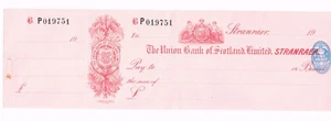 The UNION BANK OF SCOTLAND - STRANRAER unissued cheque from 1923. - Picture 1 of 1