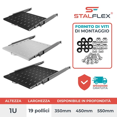 Scaffalo Estraibile di Montaggio per Armadi RACK 19" 1U 350-550mm - Immagine 1 di 2