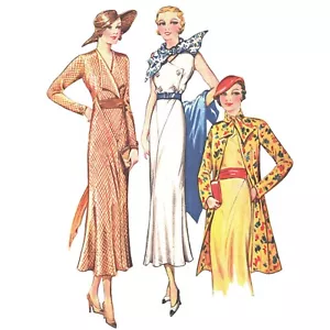 1930s Sewing Pattern, Dress in 2 styles & Knee Length Coat- Bust: 36” (91.5cm) - Picture 1 of 1