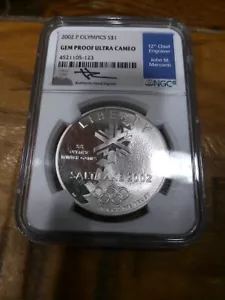 2002-P Winter Olympics Proof Silver Dollar NGC Mercanti Signed Commemorative - Picture 1 of 4