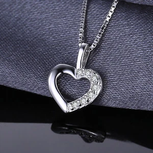 Delicate Sterling Silver Heart Pendant 16" Necklace Cubic Zirconia Special Gift - Picture 1 of 5