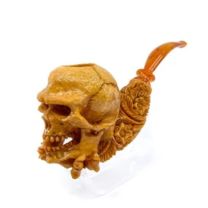 S. Yanik Meerschaum Pipe – Hand-Carved Skull Design Smoking Pipe – Model 4578 - Picture 1 of 11