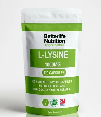 BETTERLIFE NUTRITION L-Lysine 1000mg 120 Capsules Essential Amino Acid Vegan Best Quality No Fillers