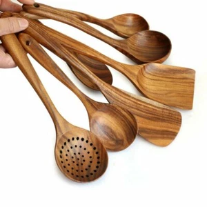 Wooden Cooking Utensil Set Kitchen Bamboo Spoons Spatula Tools Utensil Tool HOT - Picture 1 of 13