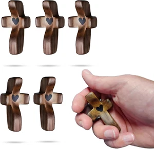 5Pcs Cross My Heart Encouragement Gift Wooden Pocket Cross Handheld Wood Small  - Picture 1 of 12