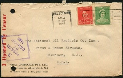 Australia Melbourne to Harrison USA Censored Business Cover Postage 1941 WWII - Image 1 of 2