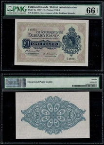 FALKLAND ISLANDS 1 POUND (P8a) 1967 QEII PMG GEM UNC 66EPQ - Picture 1 of 3