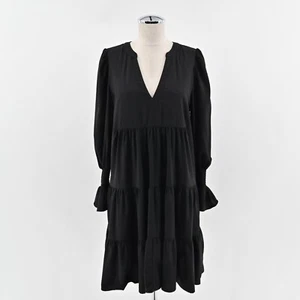 POMANDER PLACE Kenzo Mini Dress Sz M Black Tiered Ruffle Bell Sleeve Tuckernuck - Picture 1 of 13