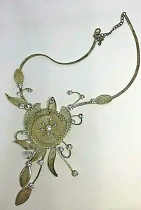 Vintage Silver Metal Floral Crystal Filigree Necklace/Pendant 1980' - Picture 1 of 4