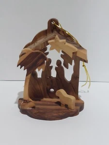 Bethlehem Olive Wood Traditional Christmas Tree Nativity Scene Ornament 2.6" - Picture 1 of 3