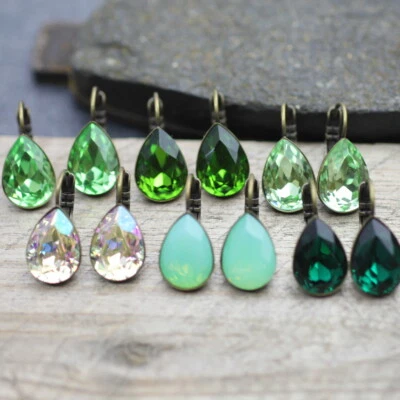 Antik Messing Ohrringe mit Pearshape Swarovski Kristallen, Elegante Ohrringe - Bild 1 von 4