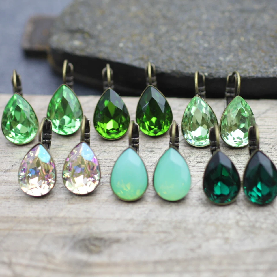 Antik Messing Ohrringe mit Pearshape Swarovski Kristallen, Elegante Ohrringe - Bild 1 von 4