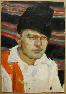Ukrainian Soviet Oil Painting portrait postimpressionism young man folk costume - Picture 1 of 6
