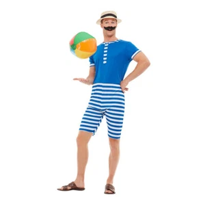 20er Jahre Badeunterwäsche für Herren Blau-Weiß M 48-50 Männer Retro-Bademode - Bild 1 von 4