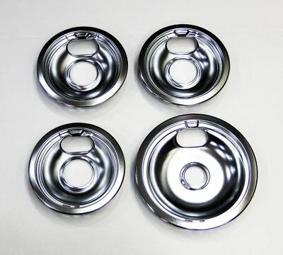 Range Burner Drip Pan Bowl Bib Set for GE 3 of WB32X107 1 of WB32X106 Chrome - Image 1 of 2
