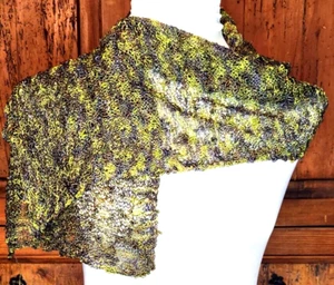 Handknit Rectangle Scarf in Metallic Greens and Browns Viscose 11 in x 46 in - Picture 1 of 4