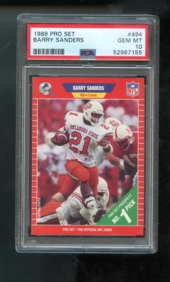 1989 年职业套装 #494 巴里·桑德斯新秀 RC PSA 10 级橄榄球卡 NFL ProSet — 第 1/2 张图片