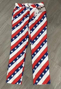 Royal &  Awesome Golf Pants NWT American  Flag USA Pars and Stripes Sz 30 30 - Picture 1 of 13