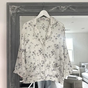 Vintage 100% Silk JIAONU Floral Pajama Shirt Top Button Down Long Sleeve Medium - Picture 1 of 8