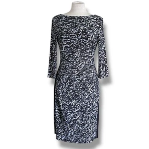 LAUREN Ralph Lauren Womens Dress Sz 8 Black Gray Stretch Jersey Ruched Sheath - Picture 1 of 8